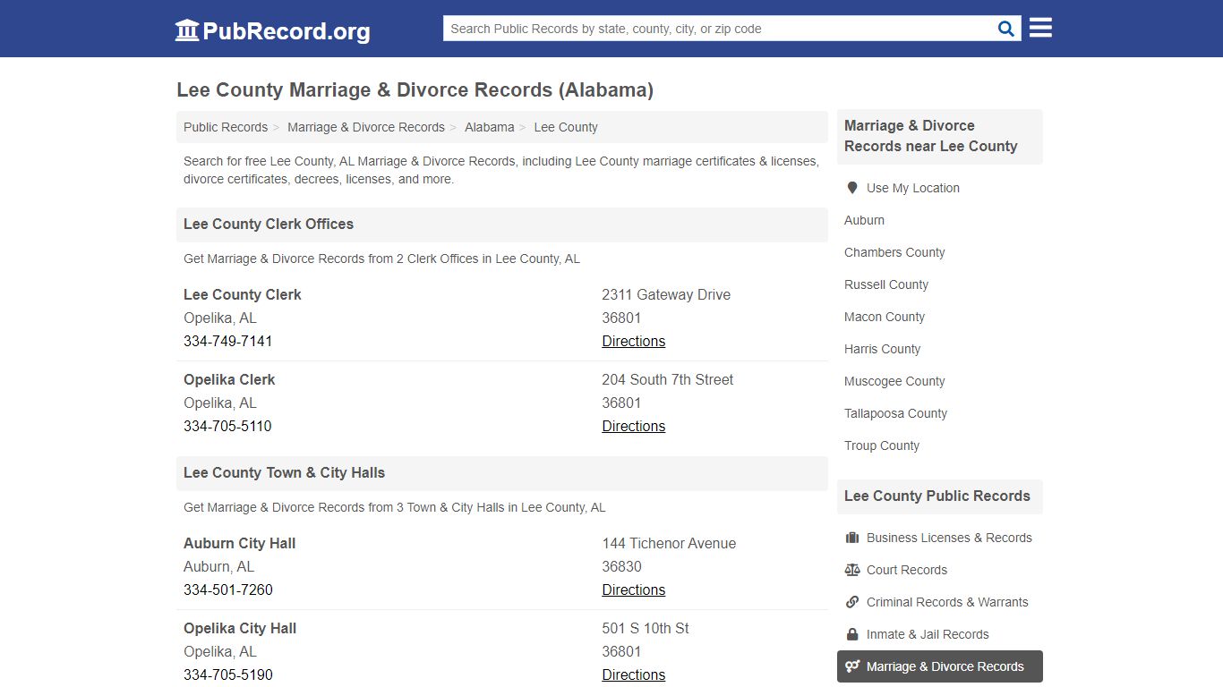 Lee County Marriage & Divorce Records (Alabama) - PubRecord.org