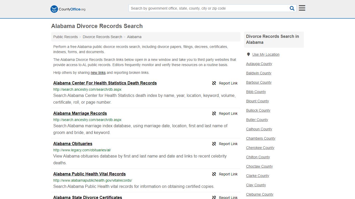 Alabama Divorce Records Search - County Office